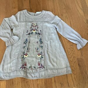 Beautiful L Lined Embroidered Boho Flower Print Crochet Peasant Keyhole Top